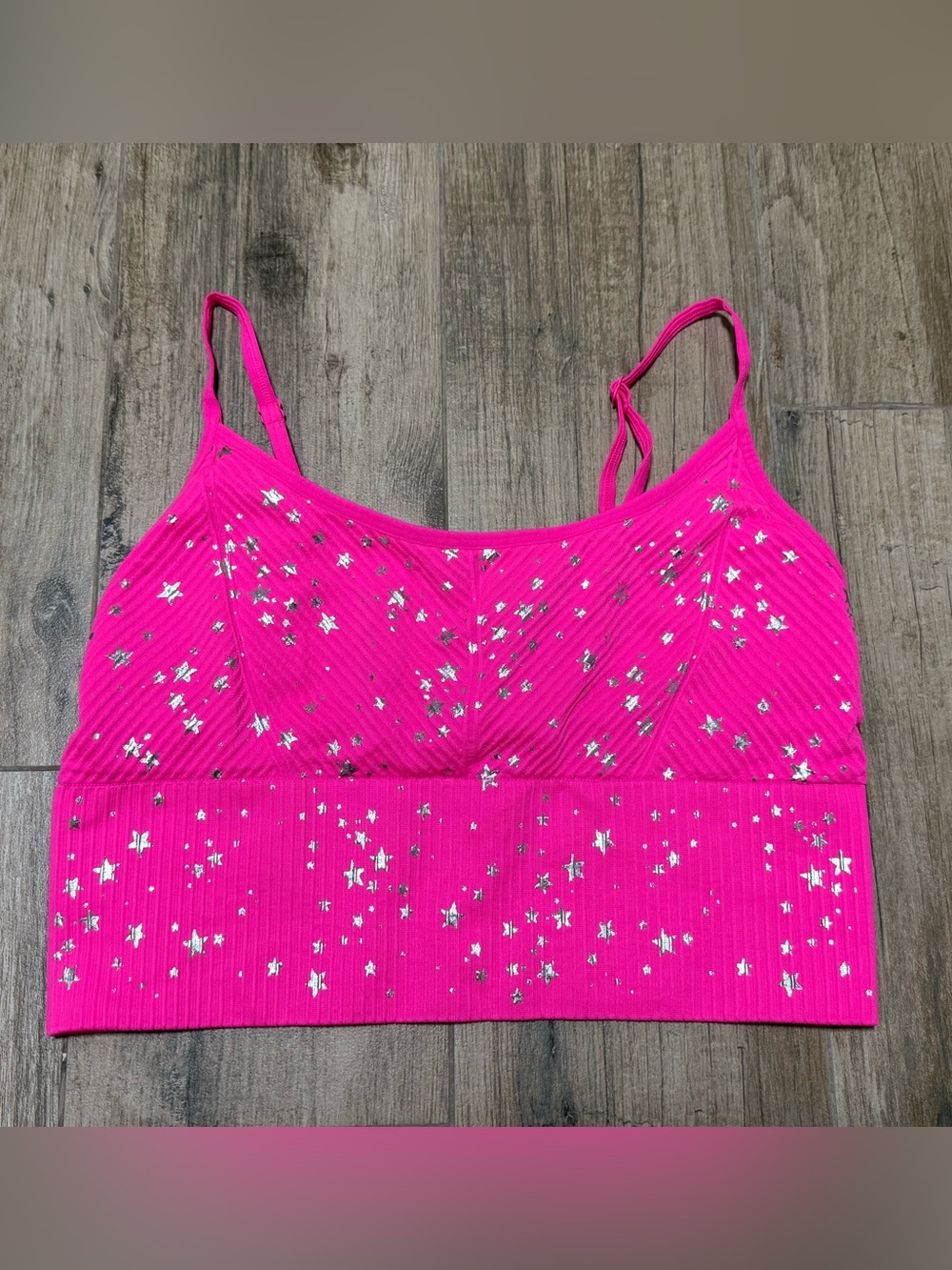 Victoria's Secret PINK Active pink sports bra with silver star print, size M